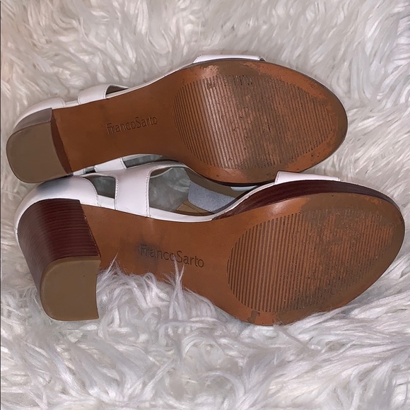 Franco Sarto 8 cream 4” heels zipper leather wood - Picture 4 of 8